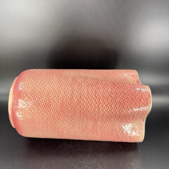 Shawnee USA Pottery Coral Pink Burlap Pinched Vase Tall Pottery Vessel Vase Vtg - Picture 7 of 16